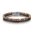 Men's double-layer bracelet with brown natural stone beads and leather strap - Flat Accessory + Tiger Eye