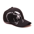 Detalle de gorra de béisbol negra de algodón con bordado blanco de calavera y columna - Negro Lado Izquierdo Calavera