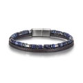 Men's double-layer stainless steel bracelet with lapis beads and brown leather - Flat Accessory + Lapis Lazuli Variant 1