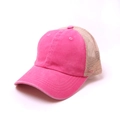 Distressed pink and beige mesh trucker hat with breathable washed cotton fabric for outdoors - Rose Red