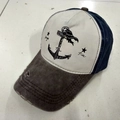 Gorra de béisbol vintage en azul y crema con estampado de ancla y efecto desgastado - Ala Café