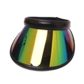 Detail of an iridescent gradient sun visor with a black PU leather headband for summer - One Size / Black