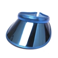 Detail view of metallic blue PVC sun visor with breathable mesh lining and mirror finish - One Size / Blue