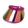 Detail of rose red headband and iridescent rainbow visor on PVC open-top sun hat - One Size / Rose Red