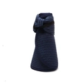 Navy blue foldable straw sun hat rolled up with black elastic strap for easy storage - One Size / Navy Blue