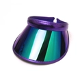 Futuristic iridescent PVC sun visor hat with purple metallic band and wide gradient brim - One Size / Purple