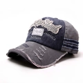 Vintage 1969 patchwork denim baseball cap with shark embroidery and distressed details - One Size / Gray