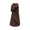 Detail of a foldable dark coffee straw sun hat with fine texture and bow decoration - One Size / Coffee