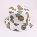 Witte omkeerbare canvas vissershoed met gele ananasprint voor zomerse zonbescherming - Eén maat / Wit