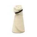 Detail of rollable straw sun hat showing compact storage with black elastic band - One Size / Cream