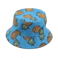 Lichtblauwe omkeerbare katoenen vissershoed met gele ananasprint voor zomerse zonbescherming - Eén maat / Blauw