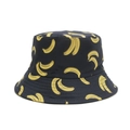 Reversible navy bucket hat with yellow banana print for sun protection and outdoor leisure - One Size / Cyan
