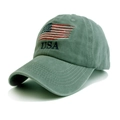 Dettaglio del ricamo USA e della bandiera su cappellino in cotone lavato verde vintage - Taglia unica / Grigio