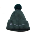 Gorro de punto verde oscuro para niños con bordado blanco y pompón de piel sintética a juego - Talla única / Verde Oscuro