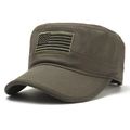 Gorra militar verde oliva de copa plana con parche de bandera de EE. UU. en lona - Ajustable / Verde Militar