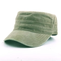 Classic washed cotton flat top army cap in vintage olive green with metallic eyelets - One Size / Khaki Green
