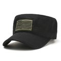 Gorra militar negra tipo cadet con bordado de bandera de EE. UU. en verde oliva y parte superior plana - Ajustable / Negro