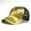Atmungsaktive Mesh Trucker Kappe mit gelb-schwarzem Camo-Muster und gebogenem Schirm - Einheitsgröße / Gelb