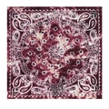 Close-up detail of burgundy paisley tie-dye pattern on large square cotton bandana - Coffee