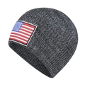 Gorro de invierno de punto acanalado gris oscuro con bordado de bandera de EE. UU. - Talla única / gris oscuro