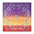 Flat lay of square paisley bandana featuring a vibrant purple orange red gradient design - Purple Orange Red Gradient