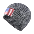 Winter rib-knit beanie with American flag embroidery in black and white melange - One Size / Medium Grey