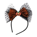 Detalle de diadema de Halloween con lazo de telaraña y motivo de calabaza naranja - Lazo Naranja