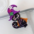 Dettaglio molletta per capelli gatto nero glitterato con cappello da strega viola Halloween - Gatto Magico (25762C)