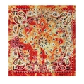 Orange and red tie-dye square cotton bandana with black paisley print and sun motif - Orange Red