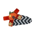 Detail of Halloween hair clip with orange velvet bow, resin pumpkin house and gold stars - Twill Pumpkin (25762E)