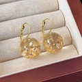 Vista dettagliata di orecchini a sfera in resina con foglia d'oro in una scatola regalo - Trasparente