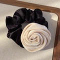 Close-up of velvet scrunchie with creamy white fabric rose on a decorative tray - Beige Rose Style (26274A) / Beige