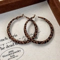 Detail of vintage leopard print flocking hoop earring with velvet texture on tray - Large Round Loop (26297F)