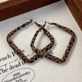 Detail of vintage square geometric leopard print earrings on a jewelry tray - Large Square Loop (26297G)