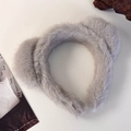 Diadema de felpa con orejas de gato en gris suave para lavar la cara y moda otoño invierno - Gris