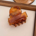 Détail d'une pince à cheveux en acétate ambré translucide avec design à dents - Tortoise