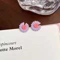 Sweet purple daisy earrings with textured orange center for a fresh aesthetic style - Daisy Shape (13621)