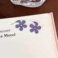 Sweet purple flower stud earrings with a matte finish on a minimalist book background - Small Purple Flower (13630)