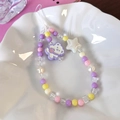 Detail of colorful beaded phone strap with purple bear pendant and white star bead charm - 25374B Purple Bear