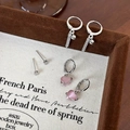 Pink heart six-piece earring set with silver studs and diamond accents in jewelry box - Pink Heart Earring Set