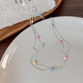 Dettaglio della catena d'argento a due strati con perline colorate e ciondolo a cuore - Perline di Caramelle a Doppio Strato Argento (23625)