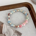 Close-up of pink and blue faux shoushan stone beaded bracelet on wooden tray - Blue Large Beads (C)