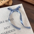 Details einer eleganten staubblauen Schleifen-Haarspange mit langen Bändern auf Leinwand - Blau