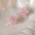 Detail von rosa zuckerbeschichteten Sternohrringen mit zarter transparenter Schleife - Rosa Stil (25567A)