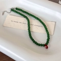 Collana retrò in stile cinese con perline verdi e un ciondolo a goccia rosso - Stile Perline Verdi Pendente Goccia Rossa (Stile Principale)