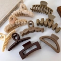 9-piece set of earthy-toned hair claw clips featuring matte finish and plush heart designs - Set (Milk Tea Colors)