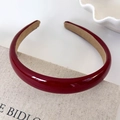 Detailed view of dark red glossy faux leather headband on a rustic linen background - 3# Wine Red Wide Style (Width 2.2cm)