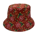 Detailed close-up of red floral bucket hat with high-density stitching on the brim - Adult / Red