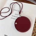 Burgundy round faux leather hat clip and accessory holder with fine white stitching - Brownish Red (25882B)