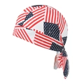 Detail of distressed American flag print on cycling do-rag with adjustable back ties - One Size / USA Flag Vintage Distressed Style (Flower 1#)
